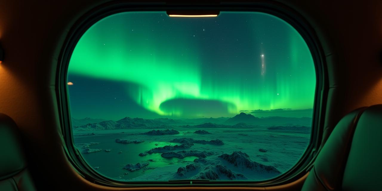 Blick auf die Aurora Borealis aus einem luxuriösen Privatjet-Fenster