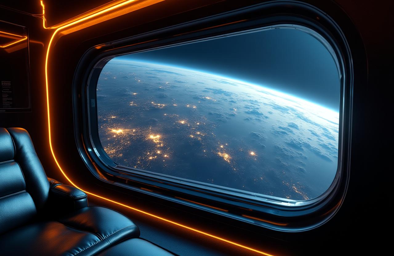 Blick aus einem luxuriösen Raumschifffenster auf die Erde