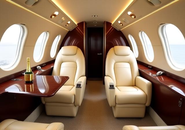 Innenansicht einer luxuriösen Privatjet-Kabine