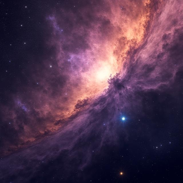Blick auf einen leuchtenden Nebel und ferne Planeten im tiefen Weltraum
